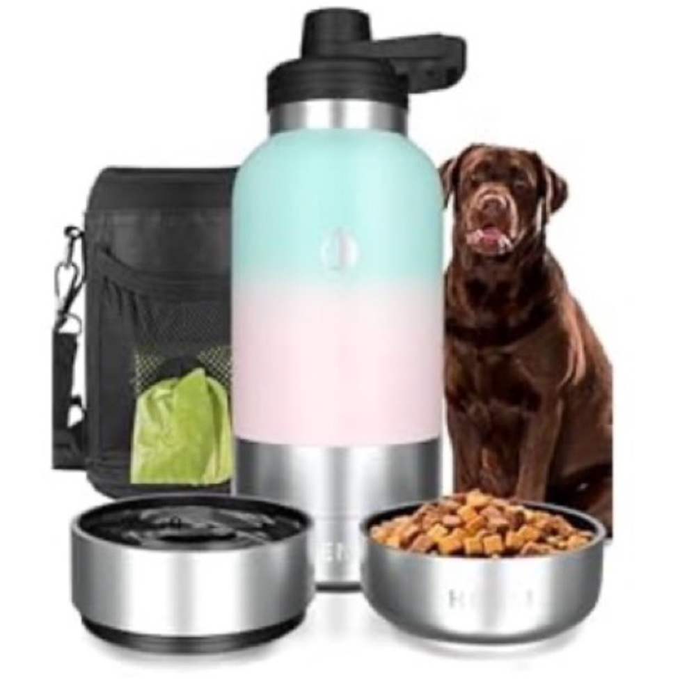32 oz. Water Bottle with Dog Water and Food Bowls with Crossbody Bag - Picture 2 of 6